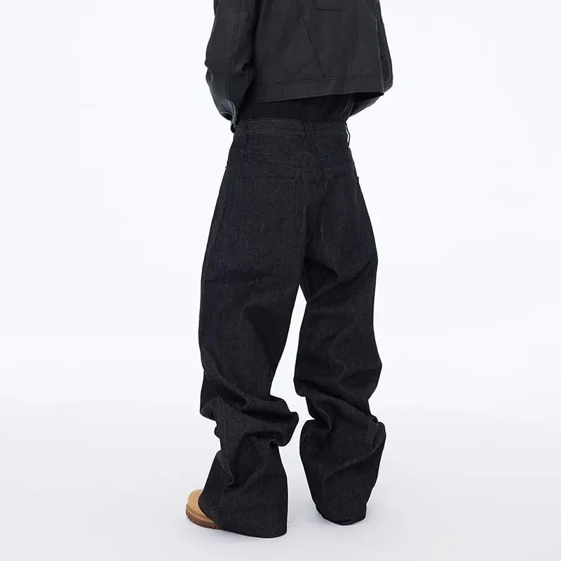 High Street Retro Buckle Design For Men'S Jeans Street Ruff And Handsome Loose Casual Wide Leg Pants Black Jeans