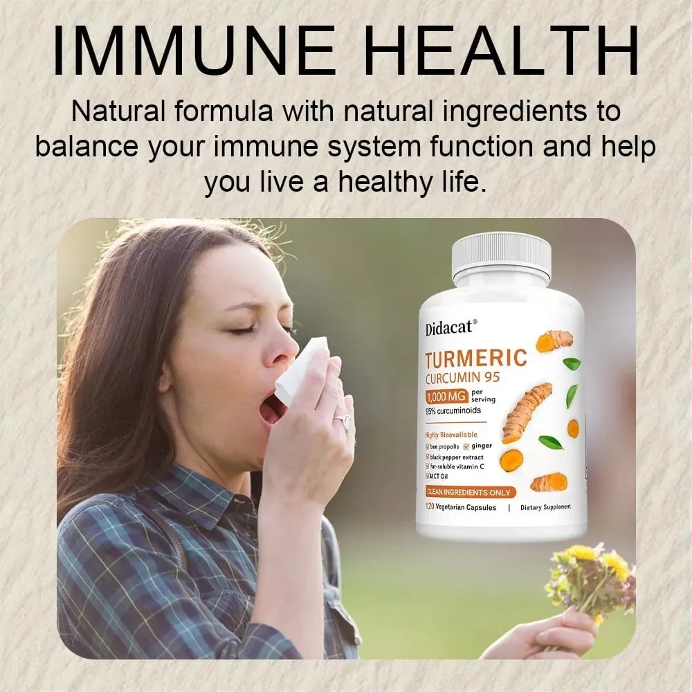 Turmeric Curcumin Supplement 1 000mg – 95% Curcuminoids with Black Pepper & Ginger Supports Joint & Antioxidant Health