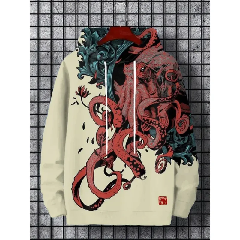 Fuji Mountain Lake Scenery Black Cat Graphic Hoodie Men Pullover Hooded Sweatshirt