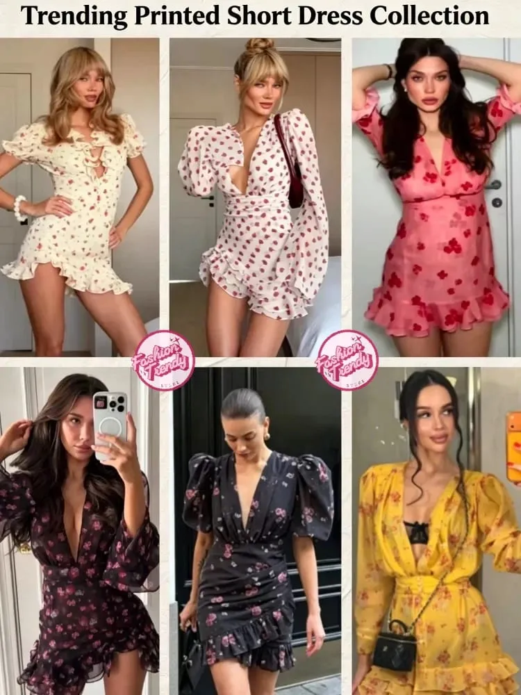 Collection Of Popular Printed Short Dress Deep V Neck A-line Bodycon Party Dresses 2026 Lady Spring Summer Vacation Outfits New — image 1