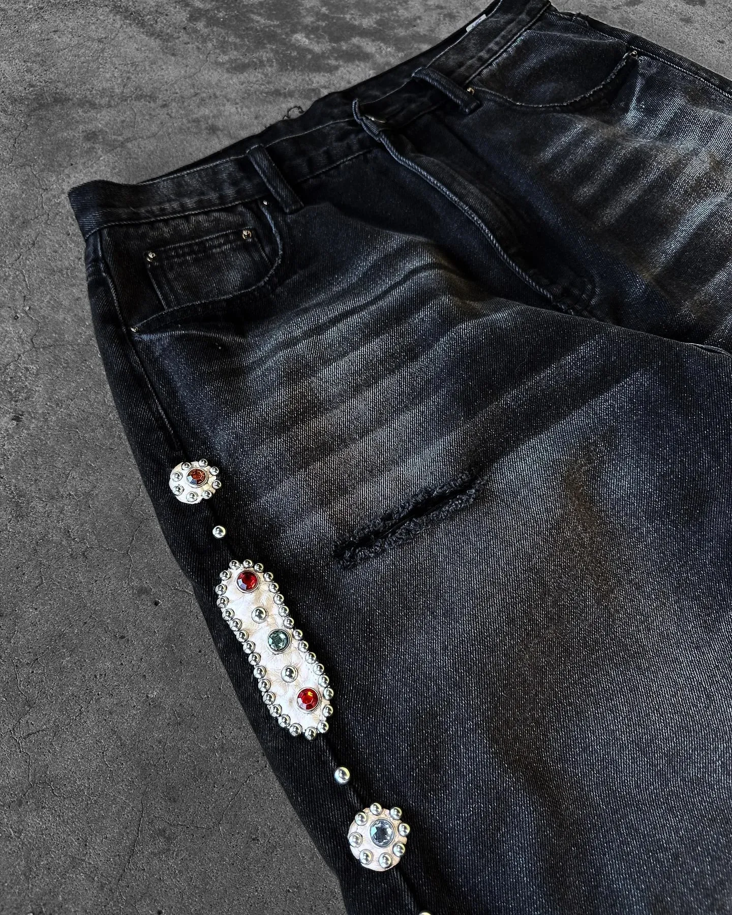 Gothic Diamond Punk Hip Hop Men's Slim Jeans Damaged Destroyed Hole Baggy Denim Long Trouser Pants Y2k Streetwear Ripped Jeans — image 3