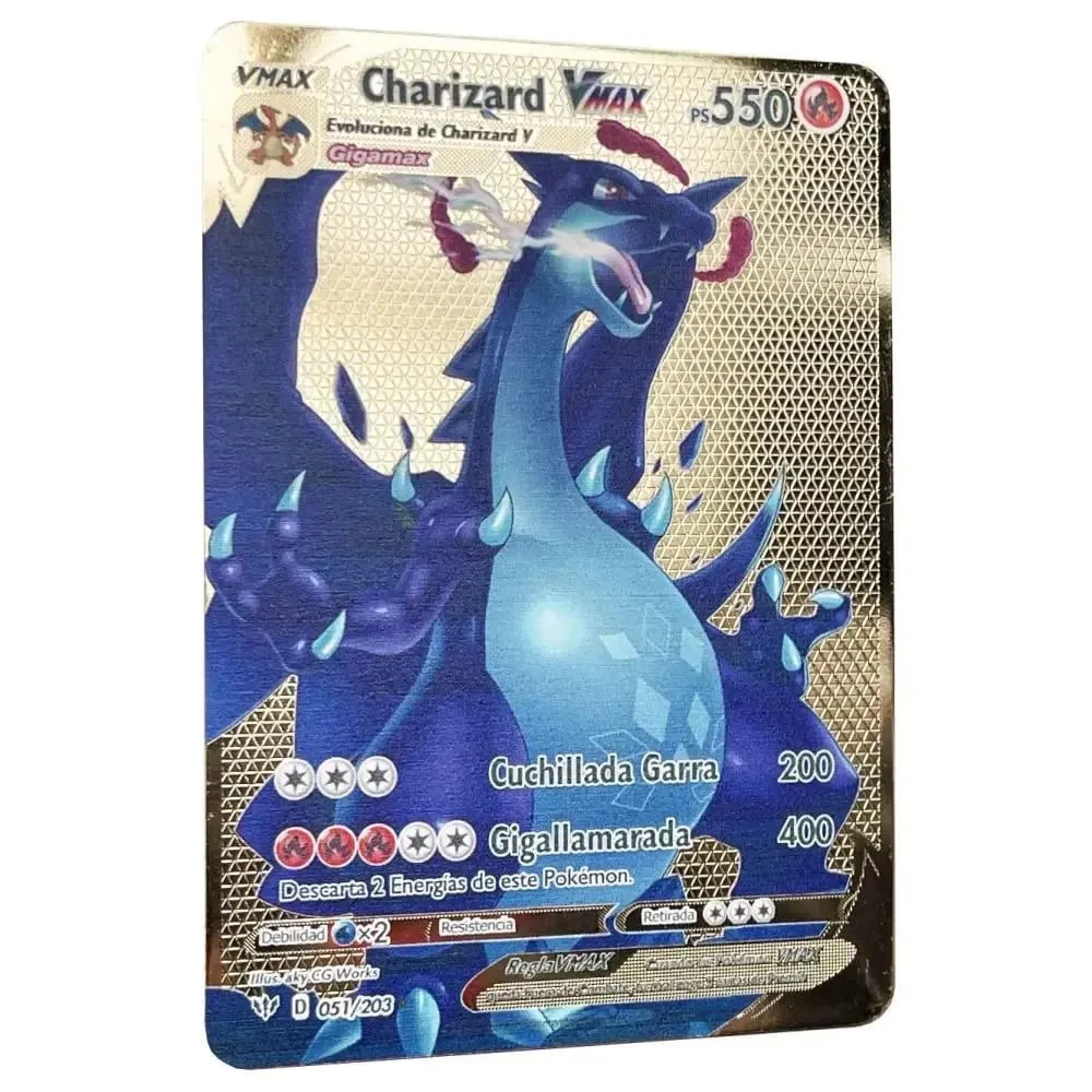 Pokemon Metal Cards in Spanish Pikachu Arceus Charizard DIY Trading Flash Card Anime Cartoon Gift — image 2