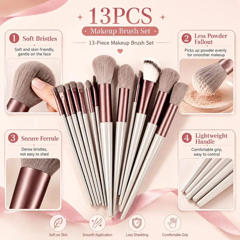 13Pcs Makeup Brush Set Soft Face & Eye Makeup Brushes for Foundation Powder Blush Concealer & Eyeshadow — image 4