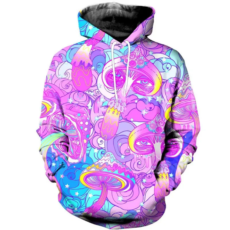Corak Cendawan Berwarna Fesyen 3D Bercetak Sweatshirt Bertudung Kasual Super Besar Bertudung Sweatshirt Street Harajuku Pullover Lelaki — image 14