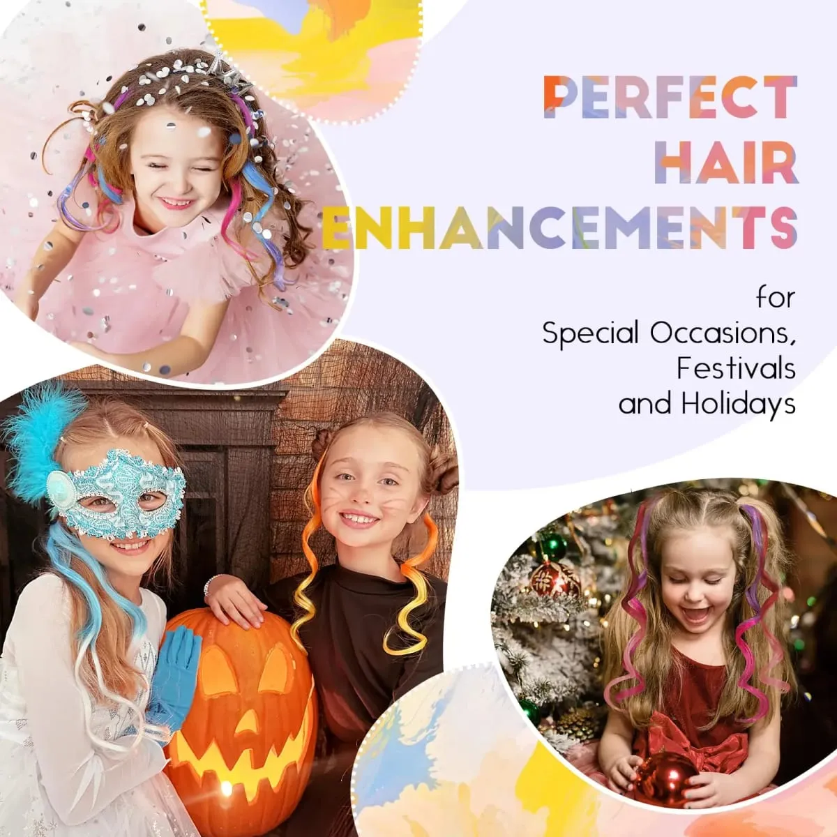 6PCS Ombre Clip In Hair Extensions Synthetic Body Wave Long Wavy Rainbow Highlight For Women Party Cosplay Festival Hair