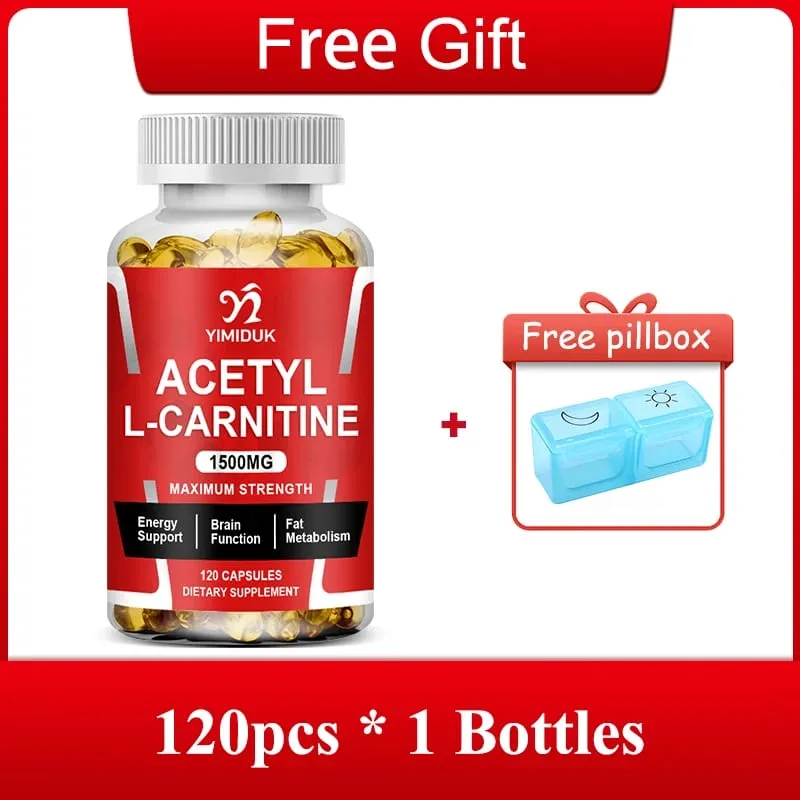 Yimiduk Acetyl L-Carnitine 1500mg Capsules Support Increase Muscle Fat Metabolism Cardiovascular Health Boost Energy Vegan