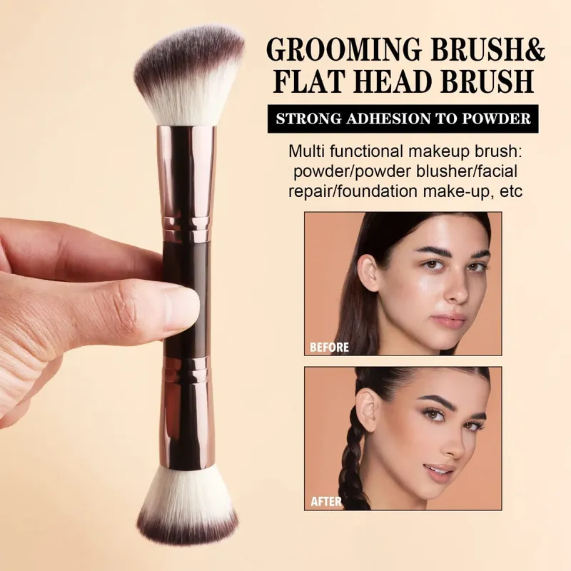 1Pc Professional Long Aluminum Tube Makeup Brush Double-Ended Highlight Brush Contour Brush Makeup Tools With Soft Fiber And Ski