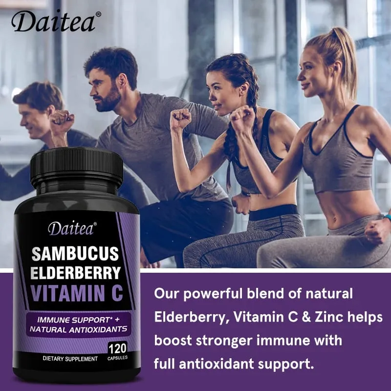 Sambucus Black Elderberry Capsules 350mg with Vitamin C Zinc Immune Support Antioxidant & Energy Boost Promotes Digestion — image 4
