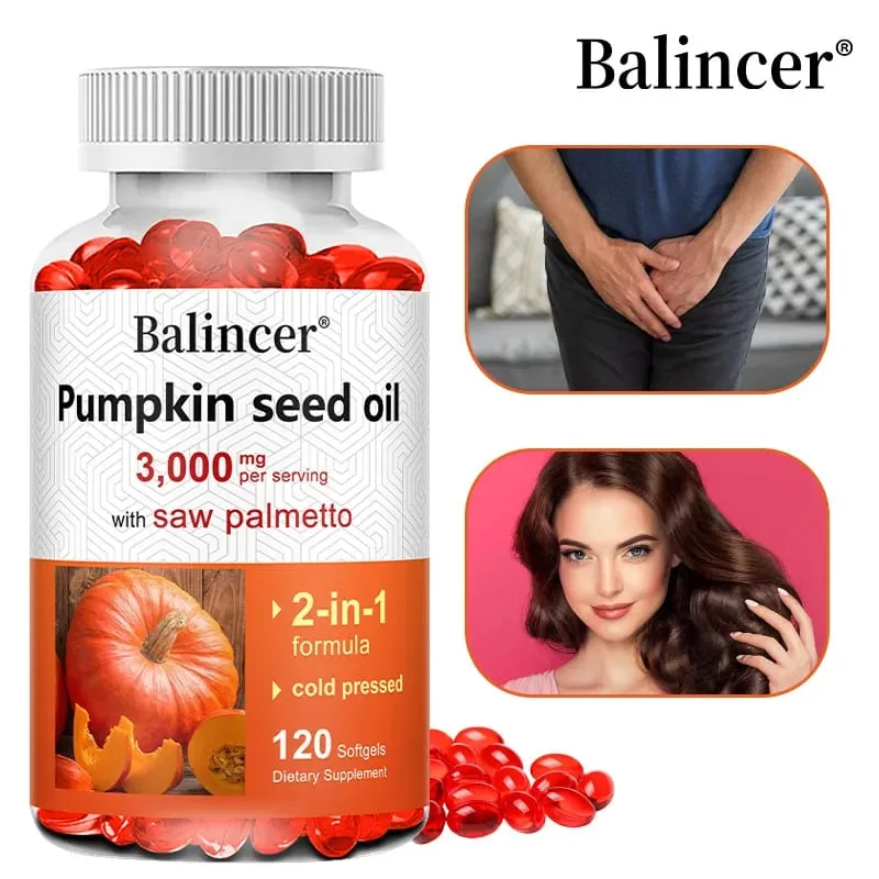 Pumpkin Seed Oil 3 000mg with Saw Palmetto Softgels - Dietary Supplements for Heart Brain Hair & Bladder Health