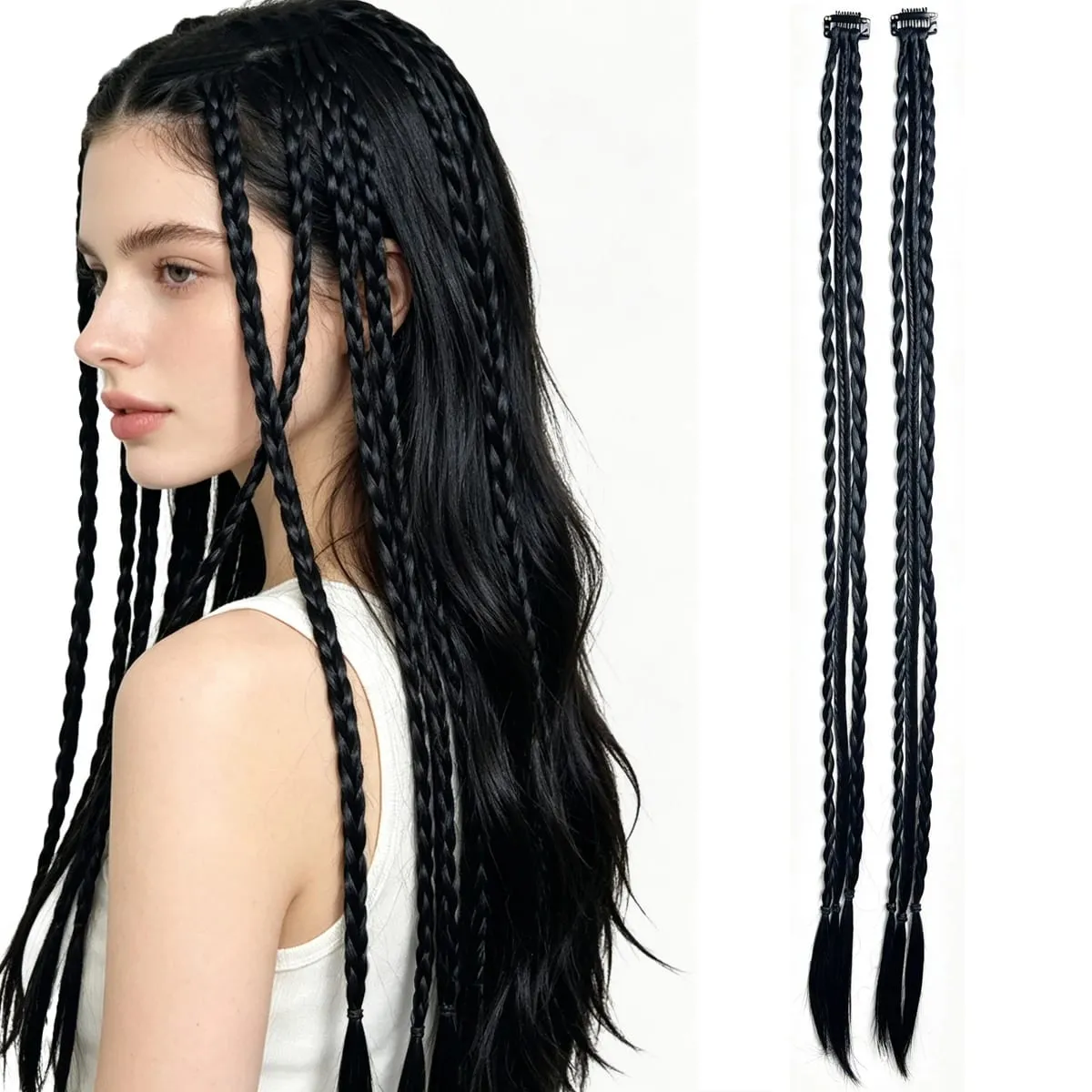 2PCS Synthetic 22"26" Clip In Braids Hair Extensions Braid Ponytail Hairpieces Braided Hair Clip On Braids For Women Daily Party