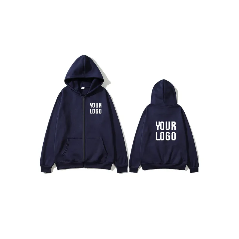 Solid Color Zipper Hoodie | Customizable Text Pattern Jacket | Unisex Team Customization
