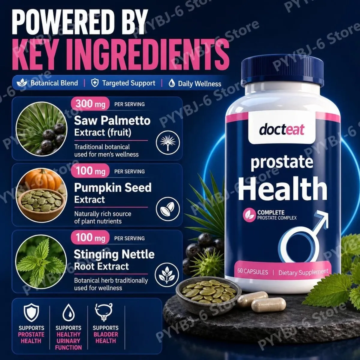 Docteat Prostate Health Capsules with Saw Palmetto Extract Pumpkin Seed Extract Stinging Nettle Root Extract 60 Capsules — image 4