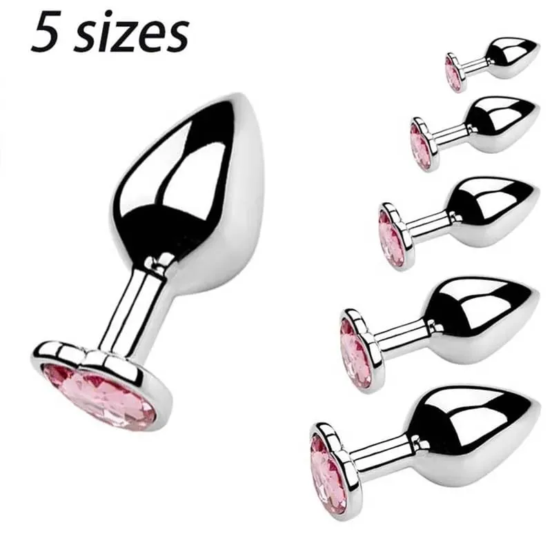5 Sizes Stainless Steel Crystal Heart Anal Plug Removable Butt Plug Stimulator Prostate Massager Anal Sex Toys Dildos