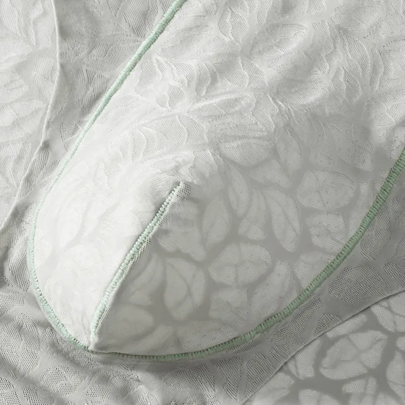 Homens de seda gelo ultra-fino breve roupa interior sem costura renda jacquard respirável pantie 3d bulge bolsa lingerie de malha transparente — image 9