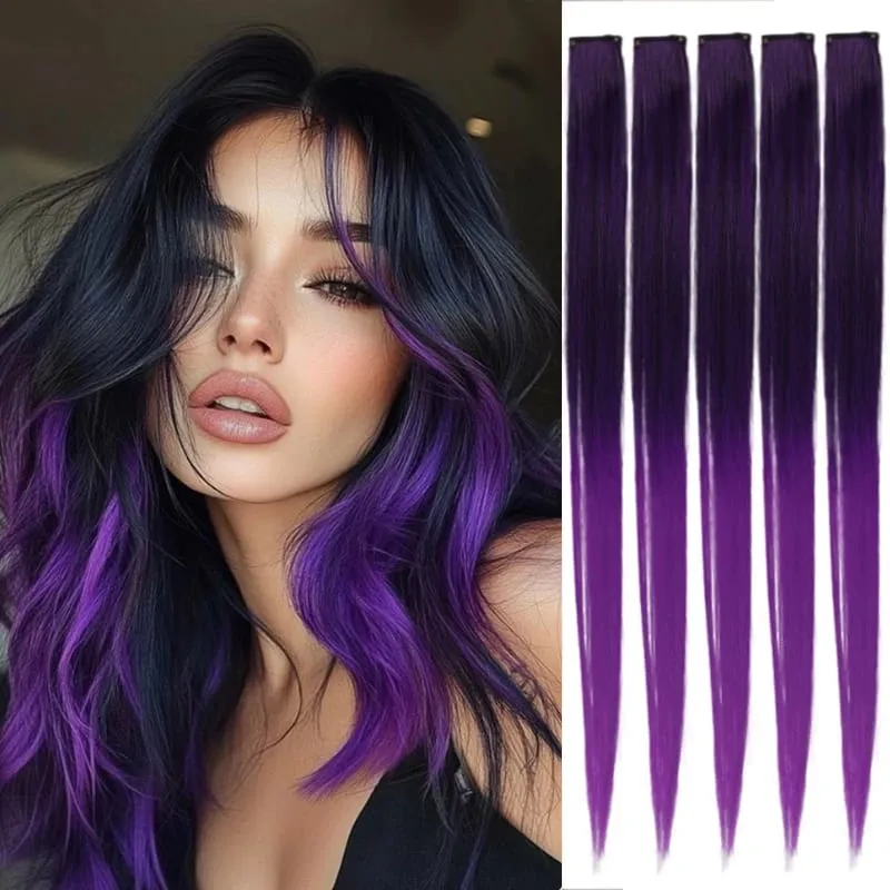 Halloween hair accessory with 5 red and blue hair clips colorful synthetic hair extensions suitable for girl role-playing