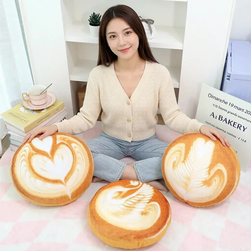 36x36cm Latte Coffee Round Plush Pillow Stuffed Soft Drink Food Images Seat Cushion for Sofa Chair Indoor Decor Gift — image 2