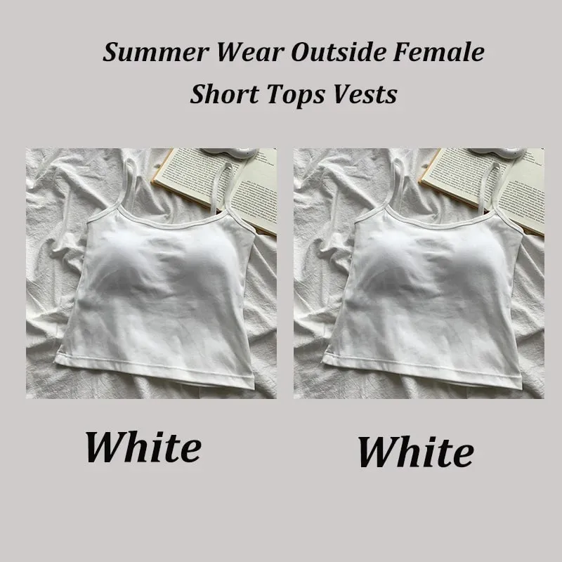 2PCS/SET Women's Basic Cotton Camisole madam Solid Color Spaghetti Straps Sleeveless Slim Vests Breathable Short Sleeveless Tops
