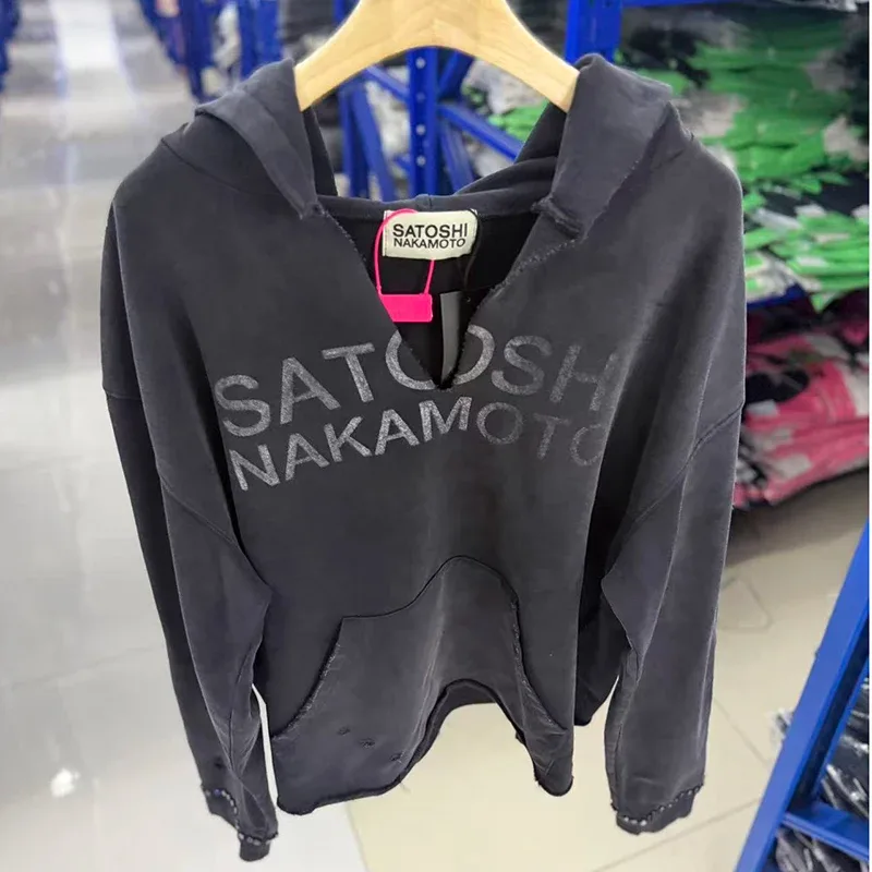 26SS Autumn Winter New Arrival Satoshi Nakamoto Hooded Sweatshirts Destructo Studded Washed Cotton Hooded Unisex Pullover — image 25