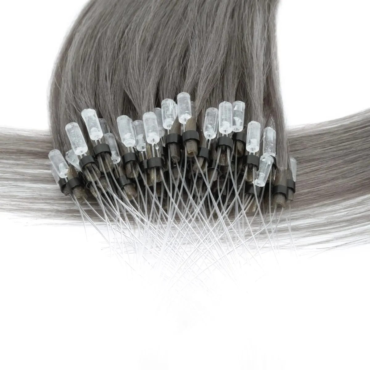 Colored Micro Link Hair Extensions Human Hair No Glue Virgin Human Hair for Women Girls 50 Strands Colorful 30G Gray — image 3