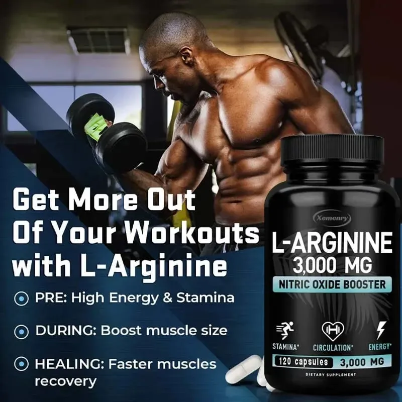 L-Arginine 3000mg - for Energy Strength and Endurance Support During Exercise | Muscle Mass Non-GMO
