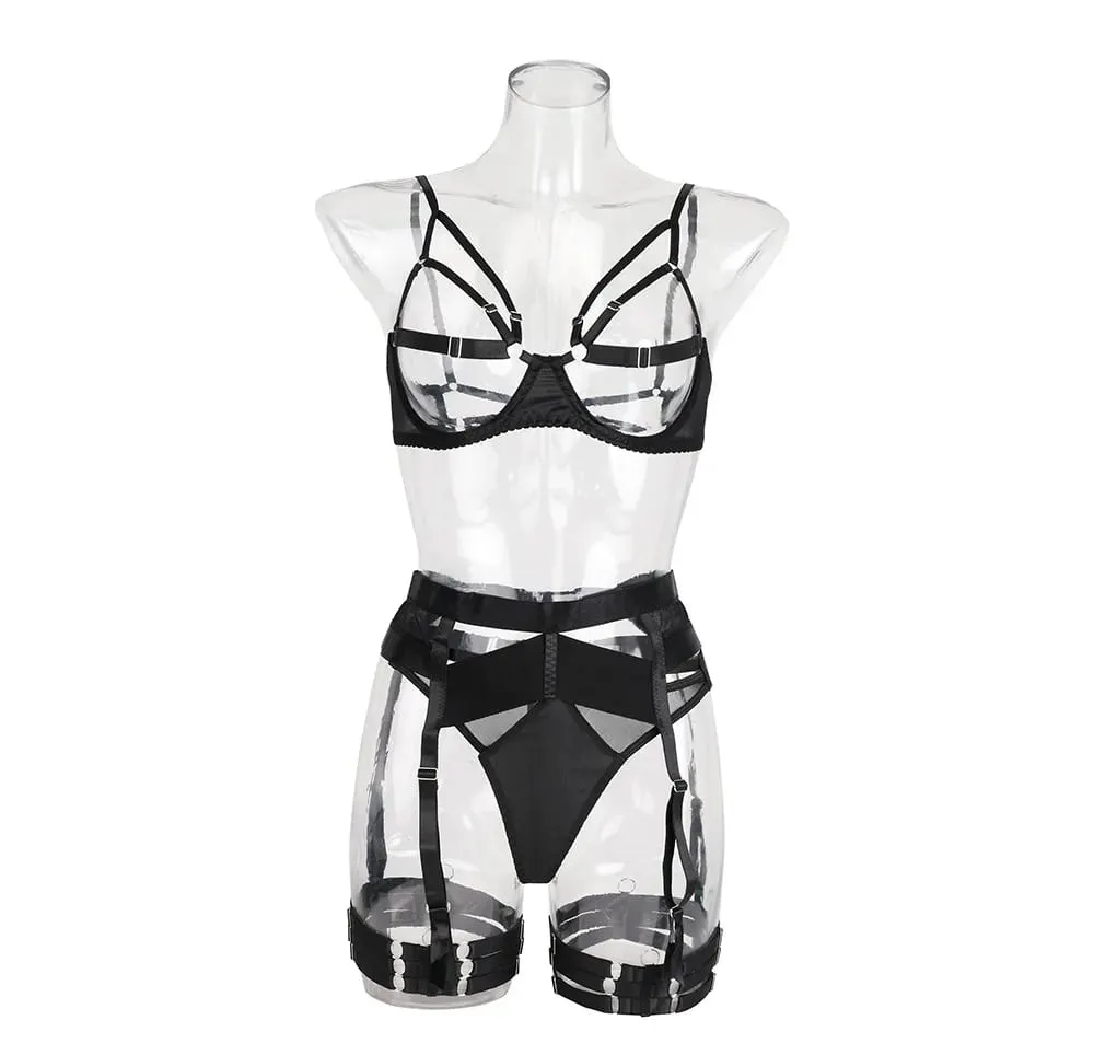 Transparent Cupless Bra With Garter Belt PVC Lingerie Set Women Open Bra Thong Leg Straps See Through Harness Outfit — image 3