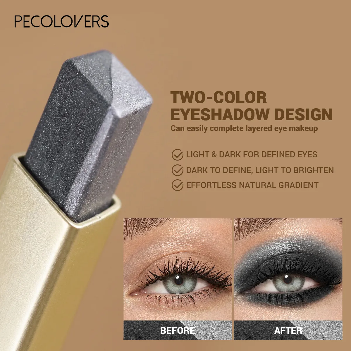 1Pc Dual-Color Eyeshadow Stick Blendable Eye Color For Daily Makeup Brown And Pink Cosmetic Eye Makeup Product — image 5