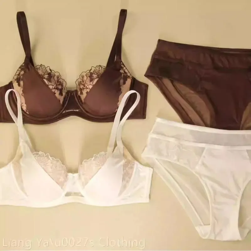 Conjunto de Lingerie Renda Bordada Sexy Para Mulheres Sutiã Minimizador Arame Macio Anti Flacidez Confortável Uso Diário — image 6