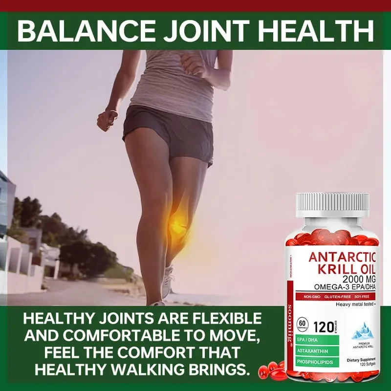 Kapsul Minyak Krill Antartika 2000mg Omega-3 EPA & DHA dengan Suplemen Astaxanthin Bersumberkan Kekuatan Maksimum Krill Merah