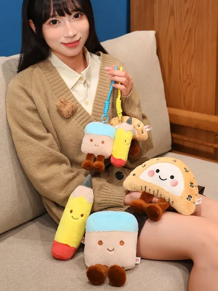 13/20cm Pencil Case Stationery Plush Humanoid Toy Stuffed Kawaii Eraser Ruler Doll Pendant with Loop Plushie Decor for Bag — image 10