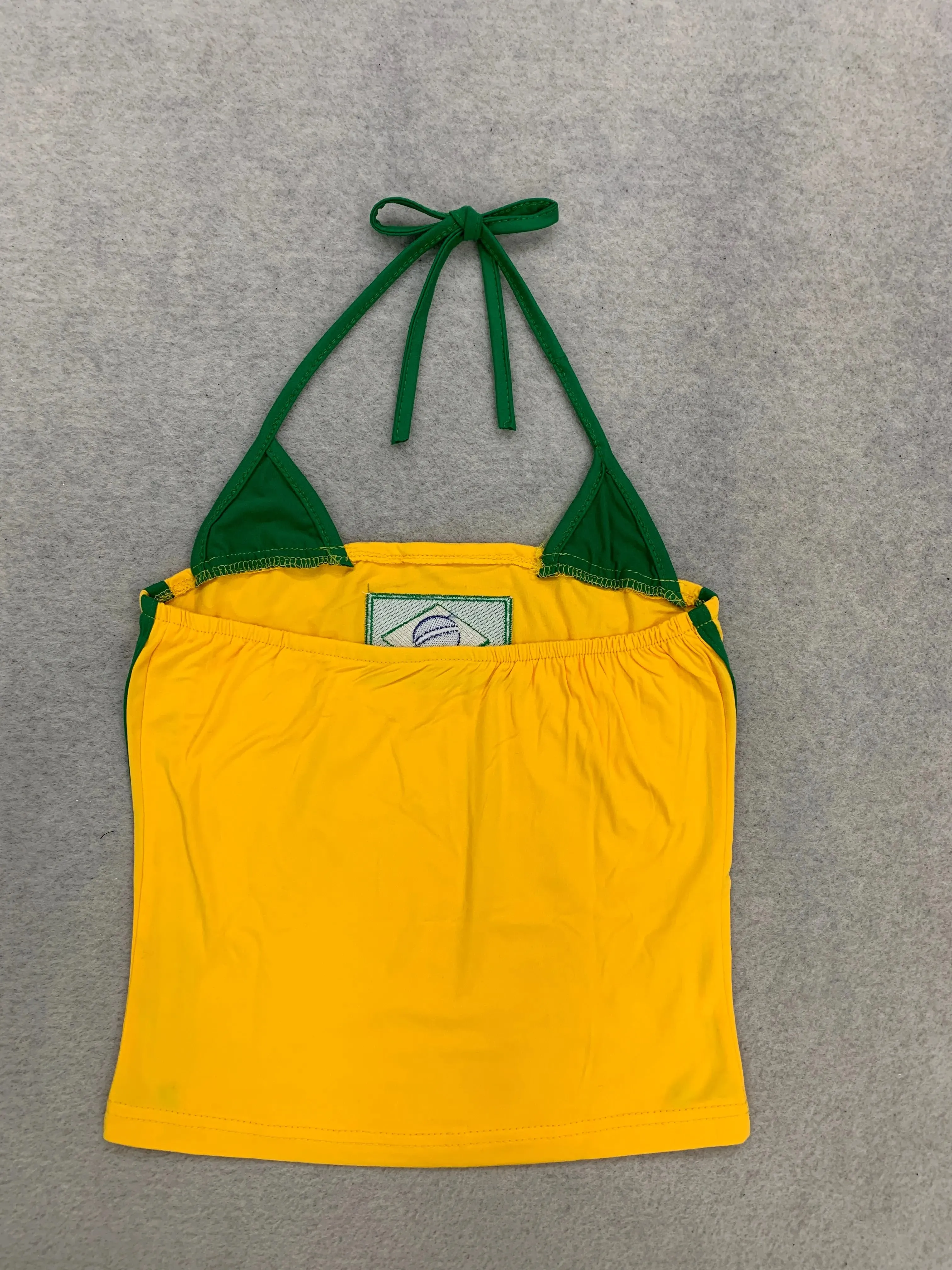 Women Brazil Flag Print Halter Crop Top Color Block Stripe Sleeveless Slim Y2K Summer Streetwear Going Out Sports Cami Tank Top — image 8