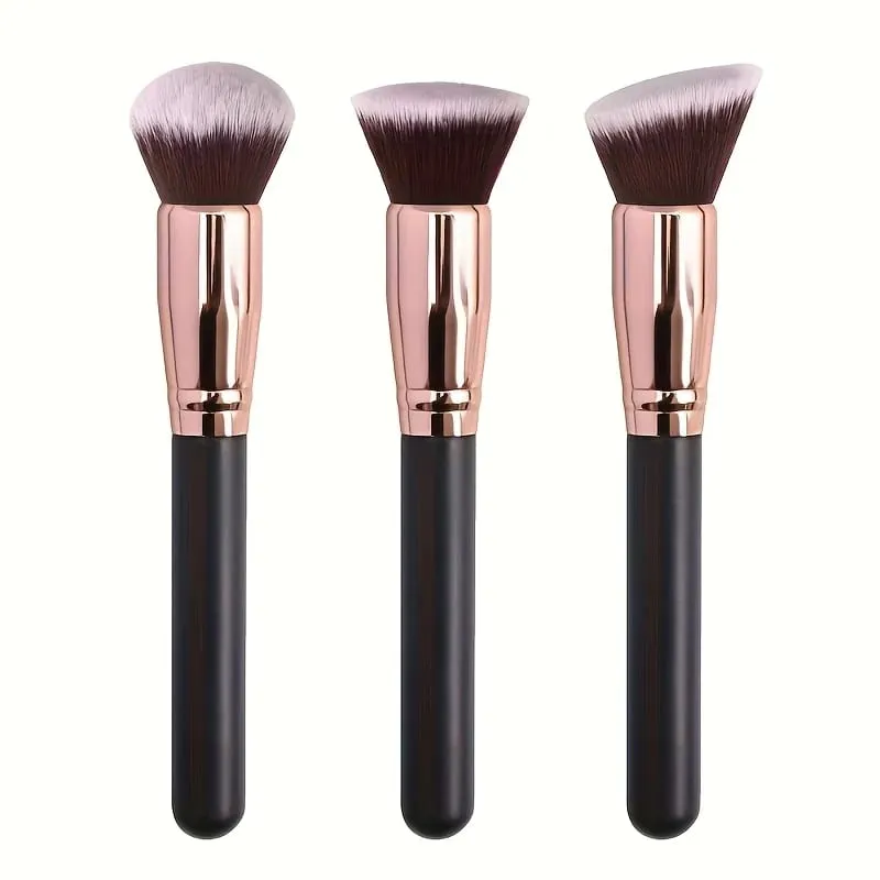 3pcs Professional Makeup Brush Set with Foundation Blush & Eyeshadow Brushes - Soft Nylon Bristles Portable Travel-Friendly Co