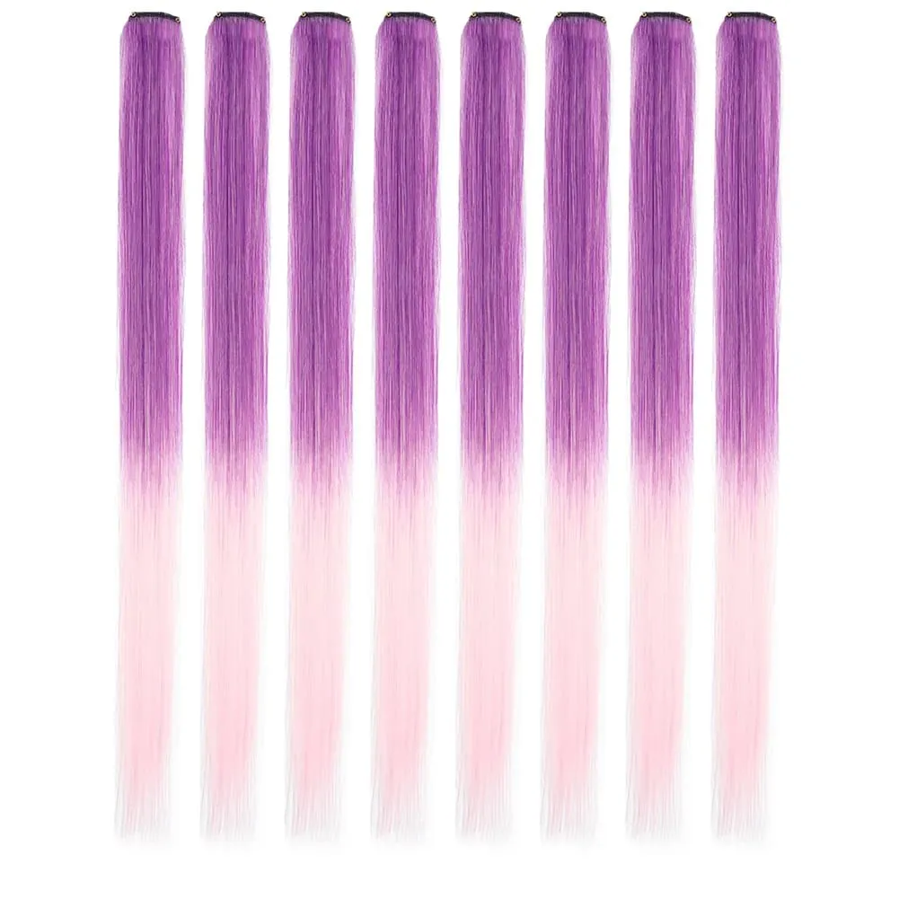 8pcs/pack Colored Party Highlights Clip in Hair Extensions for Girls 22 inches Multi-colors Straight Hair Synthetic Hairpieces — image 17