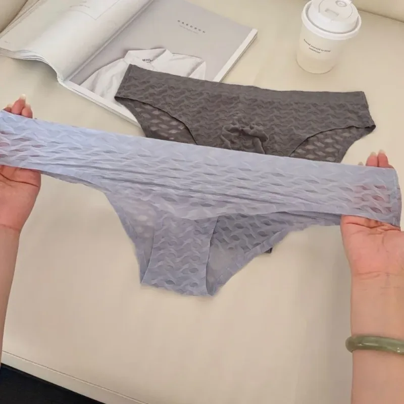 Panties Mesh Thin Men's Underwear Transparent Low Waist Ice Silk Underpants Bubble U Convex Pouch Men Triangle Briefs Male