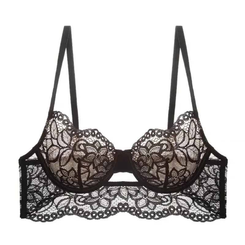 Sheer Mesh Bra Large Bust Minimizer Ultra Thin See Through Underwire Anti Sagging Push Up Sexy Lingerie Set Women S-XL MOYISU AB
