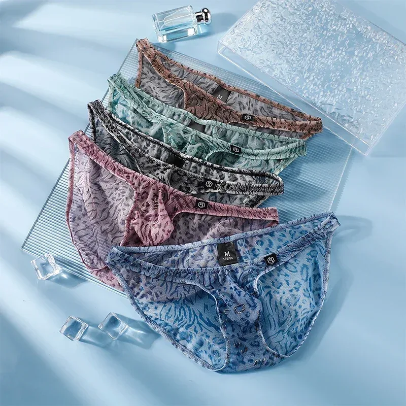 Men Leopard Printed Mesh Underwear Ice Silk Thin Breathable Low Waist Quick Dry Cool Summer Mens Briefs Panties — image 8