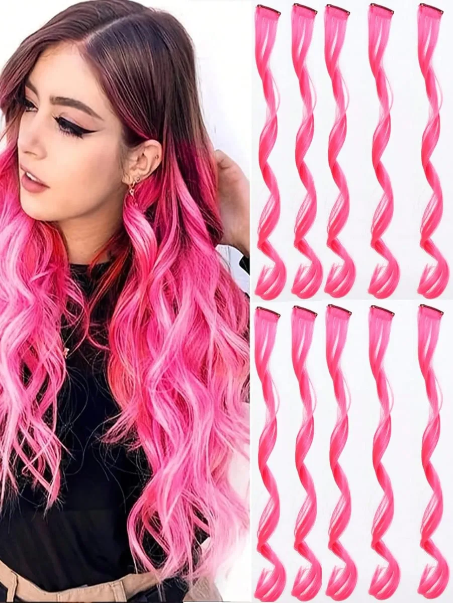 10pcs Colorful Hair Extensions Curly One Clip in Synthetic Long Hairpiece For Girls Women Multi-colors Party Highlights WigPiece — image 10