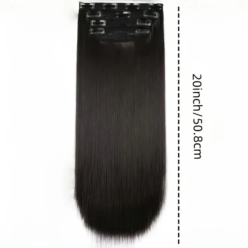 Synthetic 20 Inch Straight Clip In Hair Extensions 4Pcs Soft Thick Black Hair Pieces Available In 3 Colors For Women Daily Use
