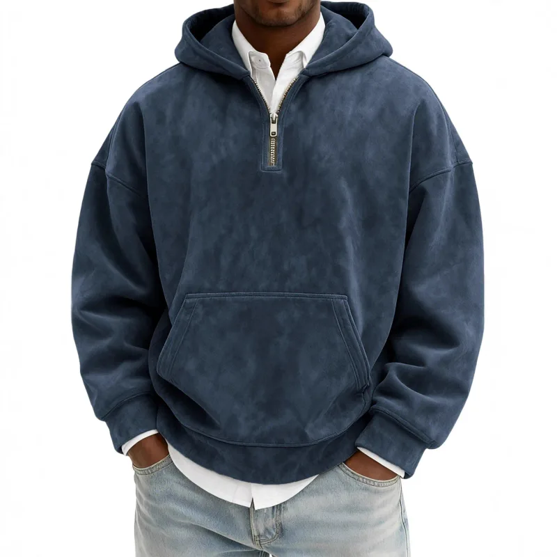 아메리칸 뉴 패션 남성 솔리드 컬러 하프 지퍼 긴 소매 캐주얼 트렌디 데일리 후드 티셔츠 남성 후드 의류상의