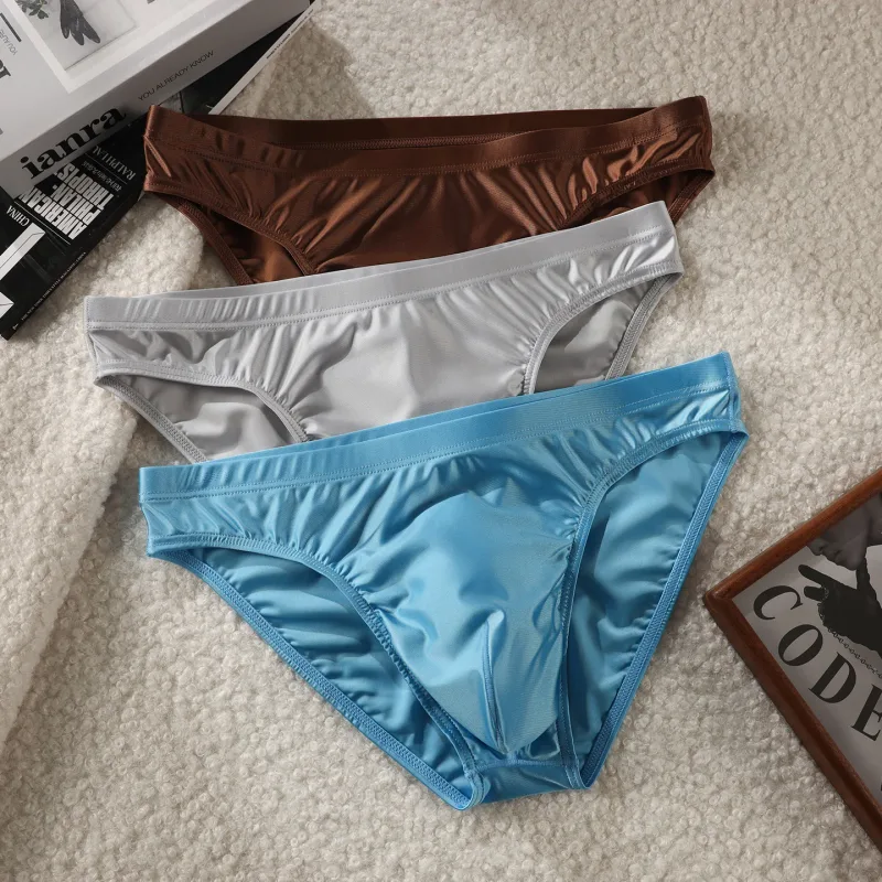 3pcs Men's Ice Silk Briefs Underwear U Pouch Low Waist Ropa Interior Hombre Bikini Mens Slips Cuecas Sissy Panties for Male — image 3