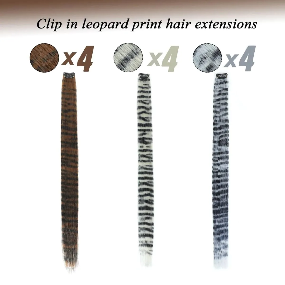 Clip in Hair Extensions 22 Inch Brown/Grey/White Synthetic Long Straight Hypoallergenic and Reusable Volumized Wavy — image 2