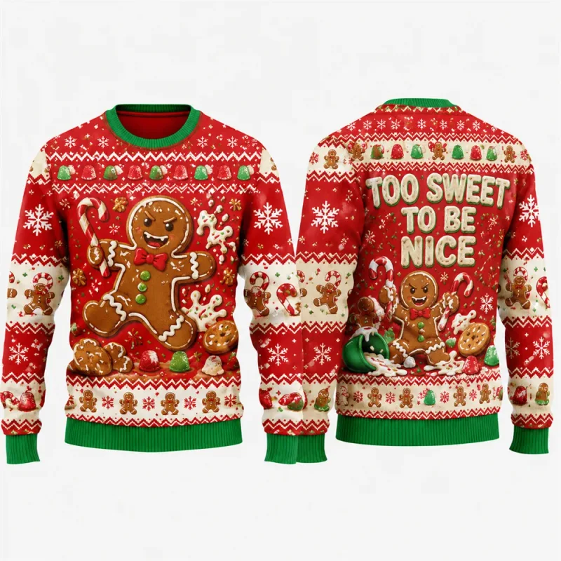 Gingerbread Man Ugly Christmas Sweatshirt 3D Graphic Crewneck Unisex Funny Candy Cane Xmas Party Holiday Pullover Gift Male Top — image 5