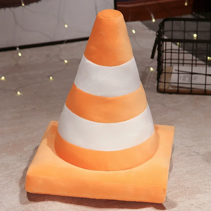 Roadblock Cushion Stuffed Soft Lifelike Plush Traffic Cone Road Construction Cone Pillow Kids Toys Home Decoration