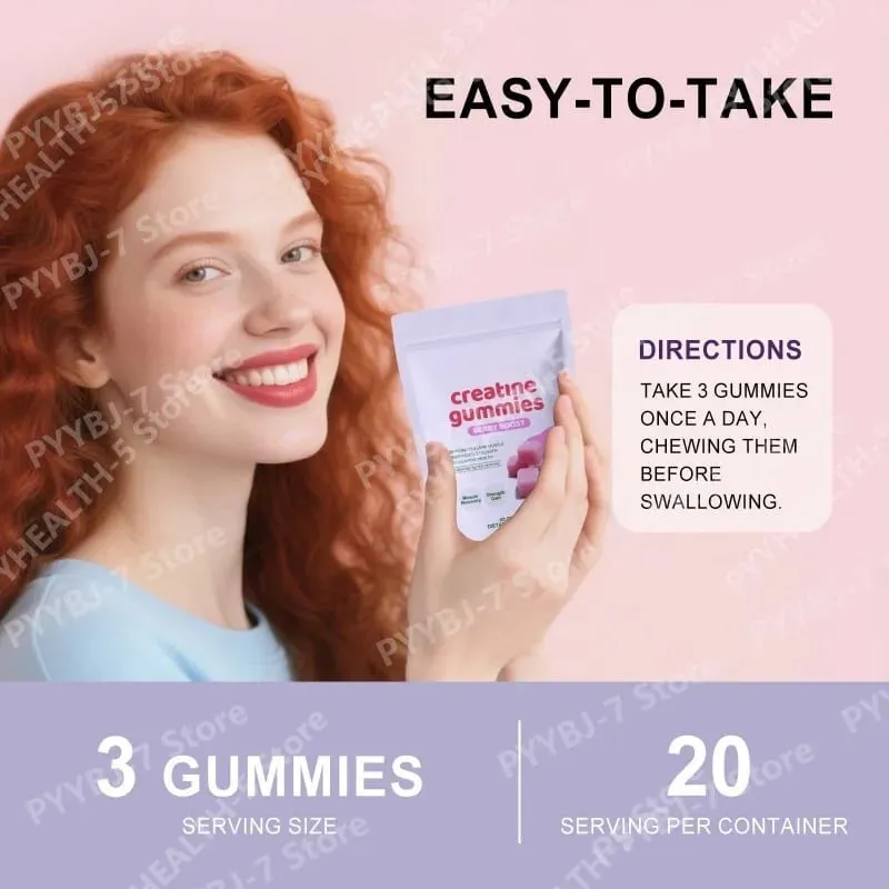 Berry Creatine Gummies Serving Monohydrate Chewable Supplement Easy Daily Intake Muscle Recovery Strength Support Muscle Growth