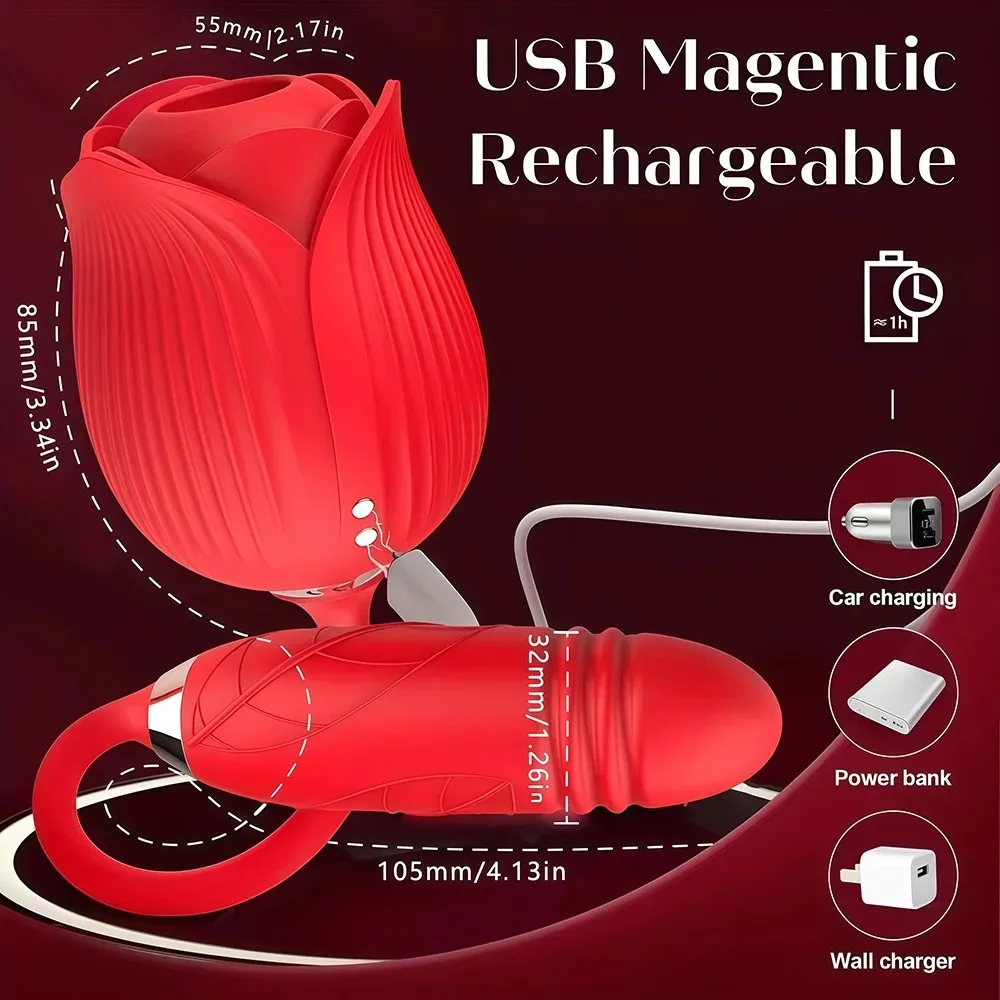 3in1 Thrusting Anal Vibrator Female Rose Sucking Clitoris Stimulator Dildo Licking Vagin Massager Masturbator Sex Toys for Women