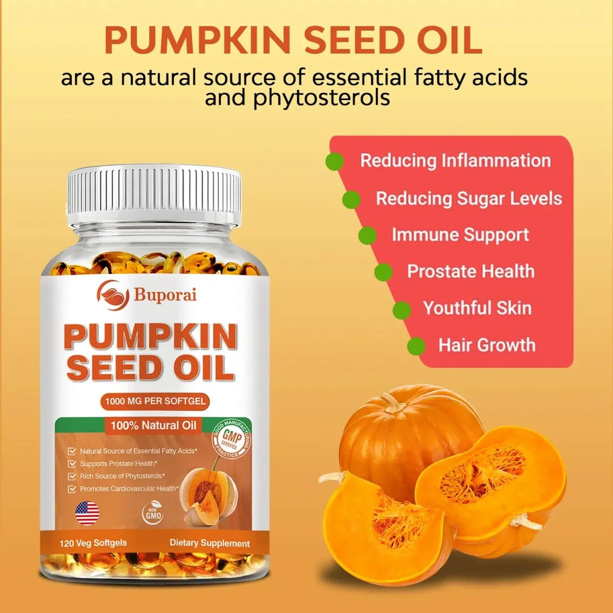 Pumpkin Seed Oil - Promotes Hair Growth Urinary Tract and Prostate Health Cardiovascular Support Supplement