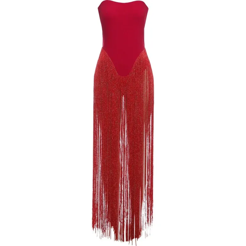 Weird Puss Valentine's Day Bodysuit Women Strapless Patchwork Tassel Sexy Beach Vacation Clubwear Midnight Party Tight Body Tops