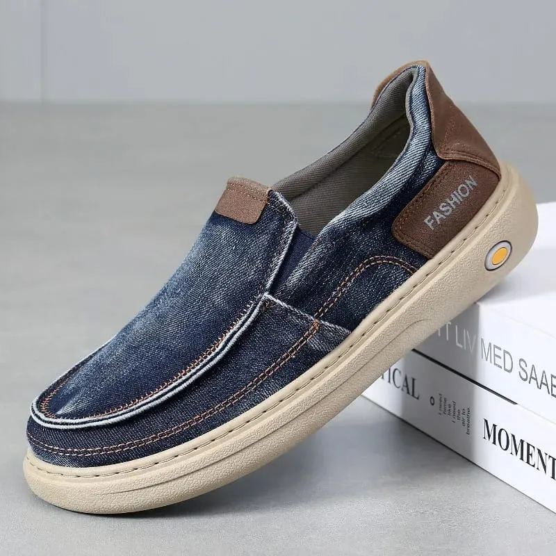 New Quality Denim Cloth Casual Man Shoes Fashion Men's Sneakers Slip on Walking Flats Breathable Lightweight Driving Work Shoes — image 4