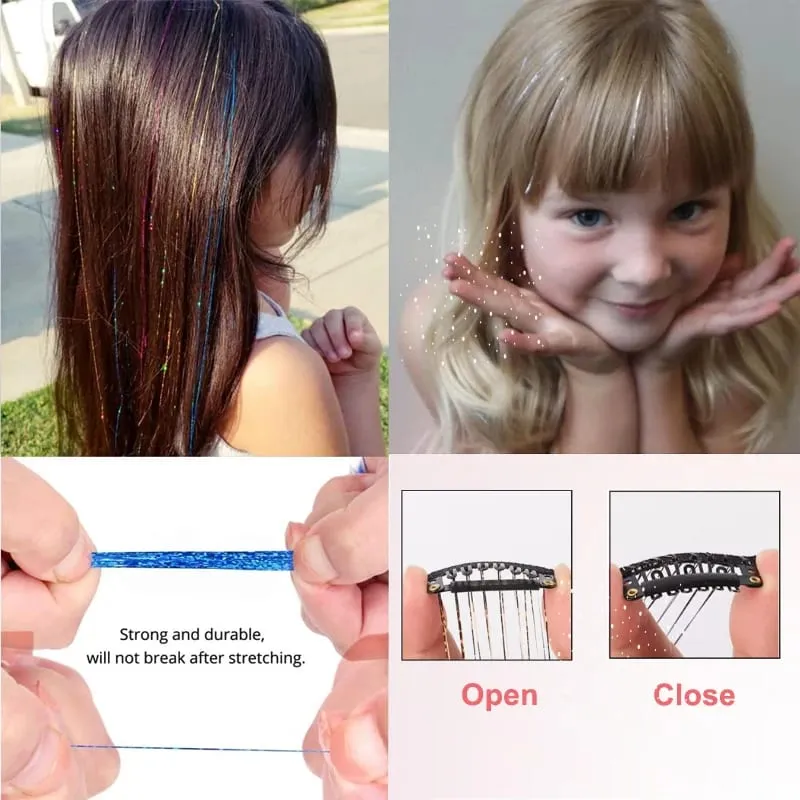20 Inch Synthetic Hair Extensions -12 Piece Set of Colorful Glitter Hair Accessories Suitable for Girls' Party Birthday Gifts — image 5