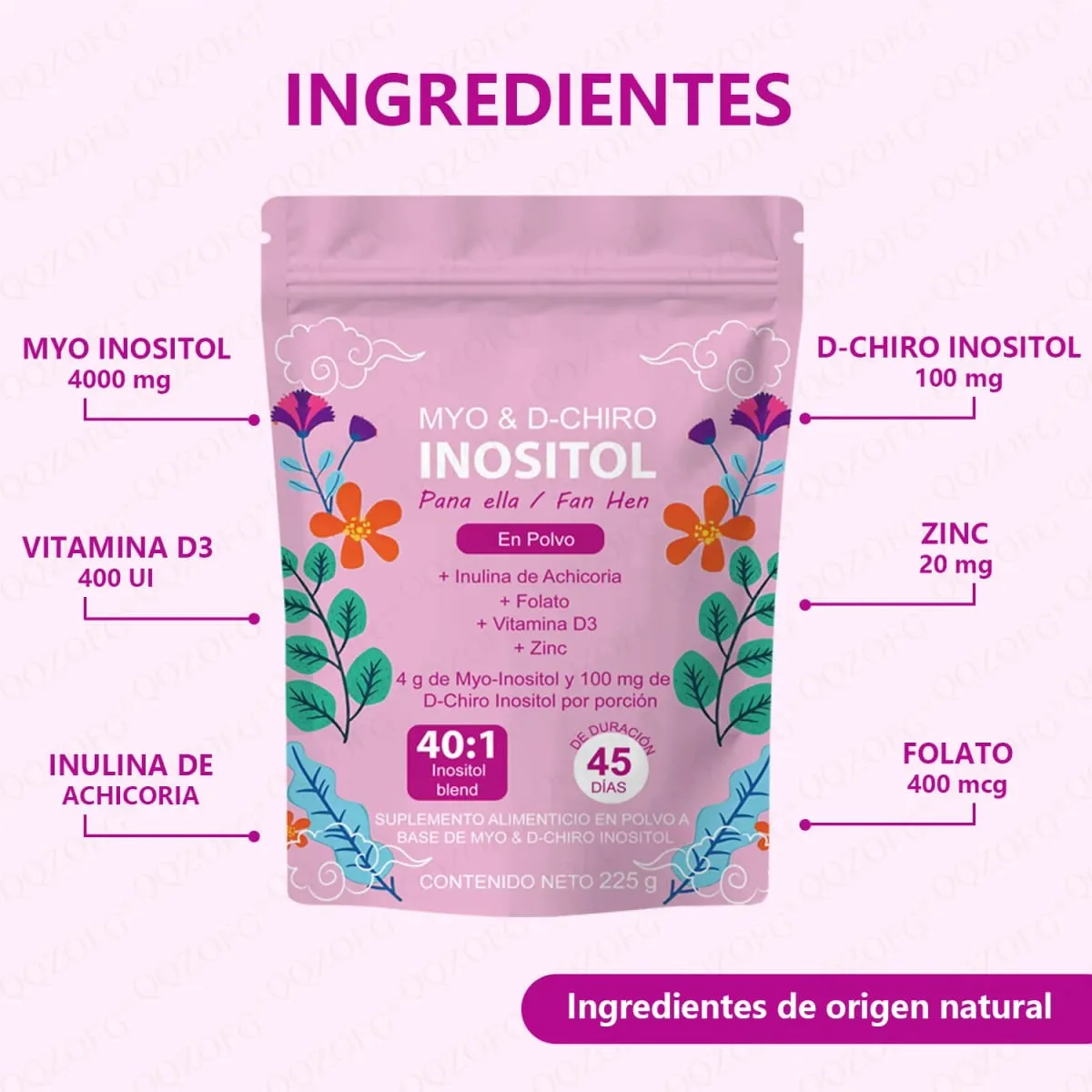 40:1 Mix Myo & D-Chiro Inositol Powder Indeholder Folat Vitamin D3 og Zink Støtte Kvinders Daglige Sundhed Kosttilskud