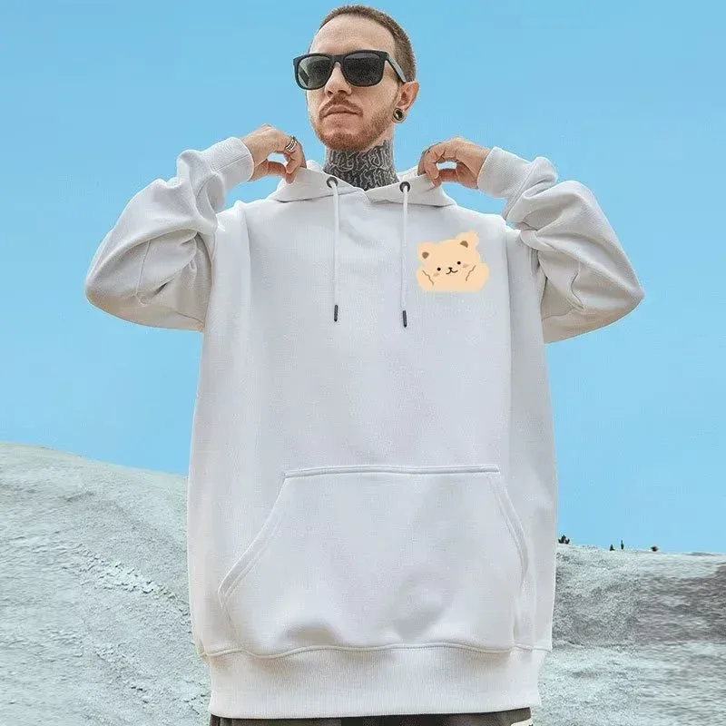 M-8XL estilo americano rua marrom bonito urso impressão oversized moletom com capuz casal estudante grande macio veludo com capuz camisola — image 6